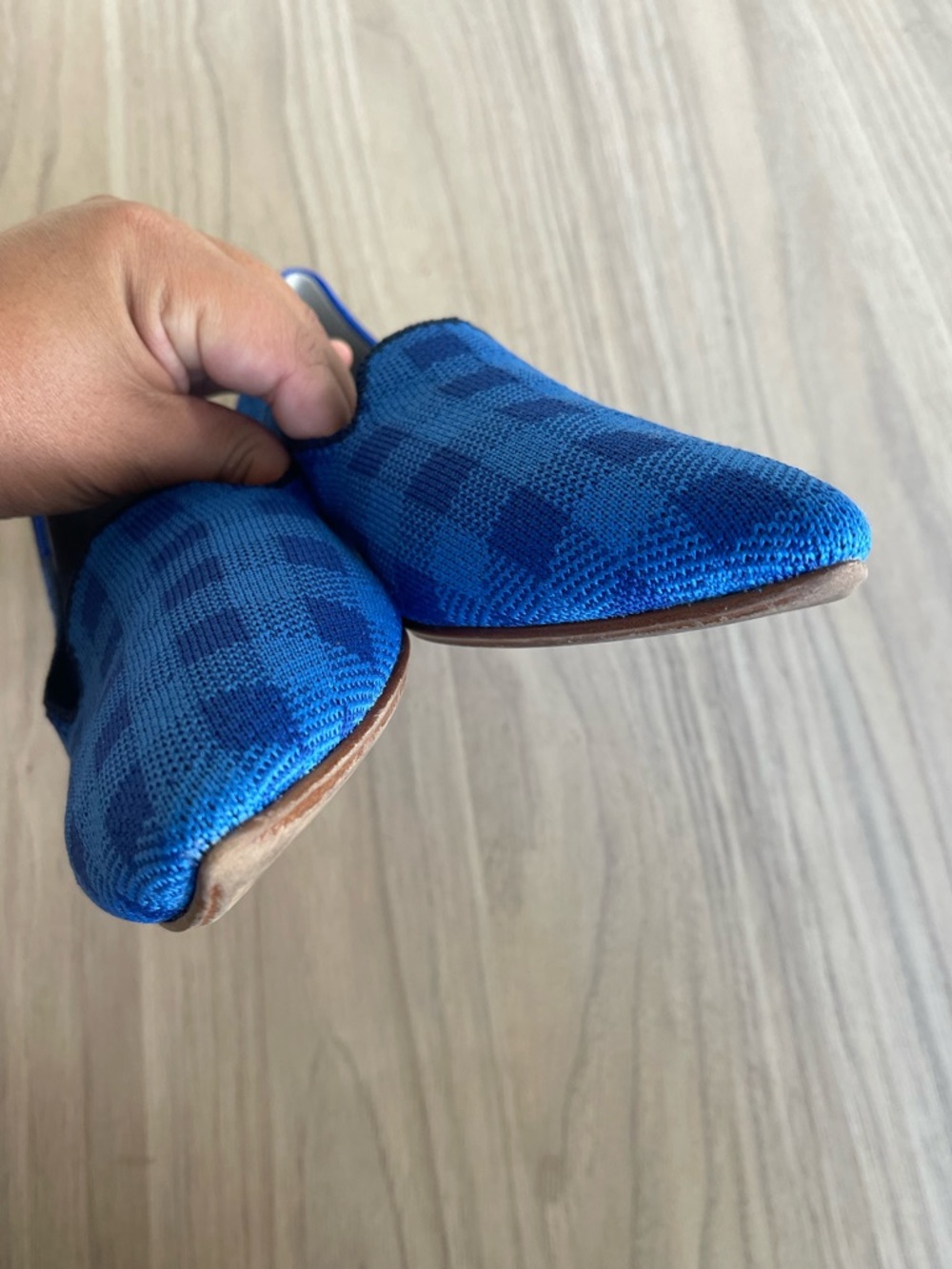 Rothy's Blue Knit Slip-On Flats with Green Insole - Picture 4 of 12